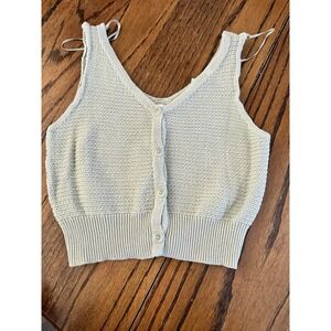 Sincerely Jules Womens Green Knit Button Front V-Neck Cropped Sweater Tank Top S